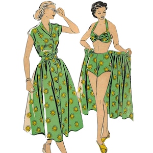PDF - Wykrój na strój plażowy pin-up z lat 40. XX wieku: biust 84-111 cm, rozmiar uniwersalny - Pobierz