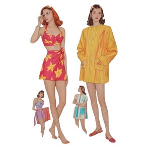 PDF - 1940&#39;s Sewing Pattern: Bathing Suit Sarong, Beach Coat & Halter Neck Bra - Bust 30&quot; (76.2cm) - Download