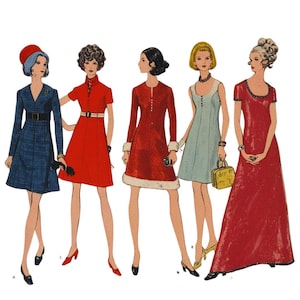 PDF - Vintage 1960s Sewing Pattern, Semi-Fitted Dress - Bust: 38” (96cm) - Download