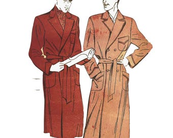 PDF - 1940s Men's Dressing Gown Sewing Pattern: Chest 38-40"(97-102cm) - Download