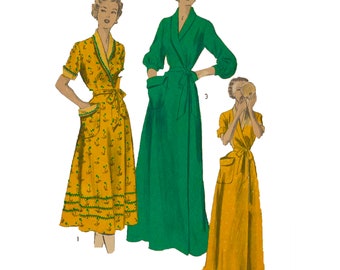 PDF - 1950's Vintage Sewing Pattern Women's Dressing Gown Robe House Coat, Bust 30" (76cm) - Instantly Print at Home