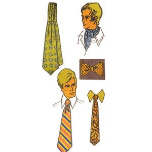 PDF – Wzór vintage z lat 70. – Krawat męski, ascot i muszka, krawat – Pobierz