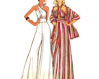 PDF – Schnittmuster aus den 1970er-Jahren: Palazzo-Jumpsuit mit überkreuztem Oberteil und Stola – Brustumfang: 96,5 cm (38 Zoll) – Download
