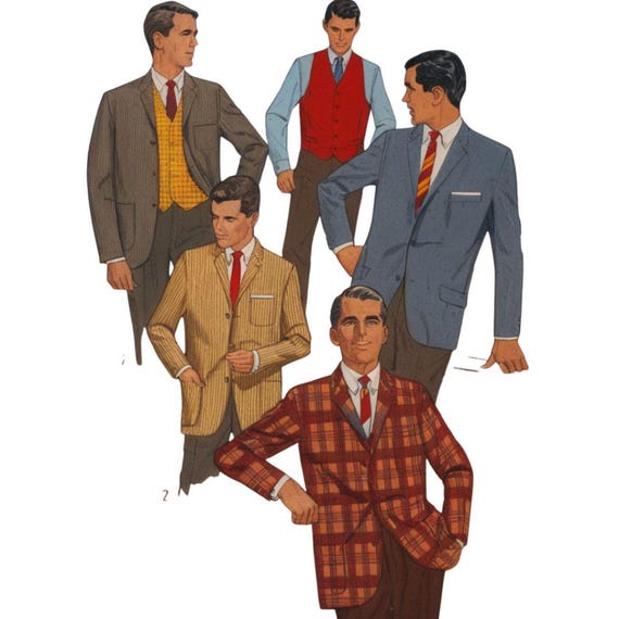 Illustration Vintage De Modèles Couture Homme 1956 - France, Occasion