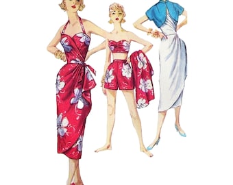 Vintage 1950s Pattern – Sarong Tiki Dress, Jacket, Bra & Shorts