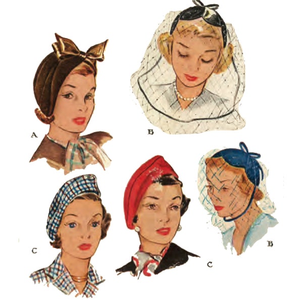 Vintage 1940's/50's Sewing Pattern: Ladies' Elegant Chic Cloche Hats Millinery - Head Size 23” (58.4cm)