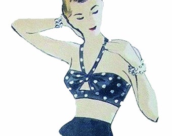 PDF - Vintage 1950s Sewing Pattern:  Set of Rockabilly Crop Tops, Bra, Beach - Bust 32" (81.3cm)  - Instantly Print at Home