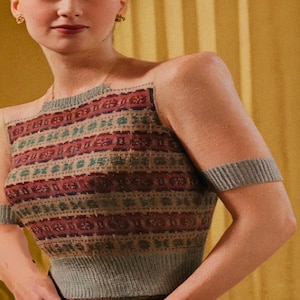 PDF - 1940&#39;s Fair Isle Knitting Pattern Women&#39;s Short Sleeve Square Neck Jumper - Bust: 34” (86.4cm) - Instantly Print at Home