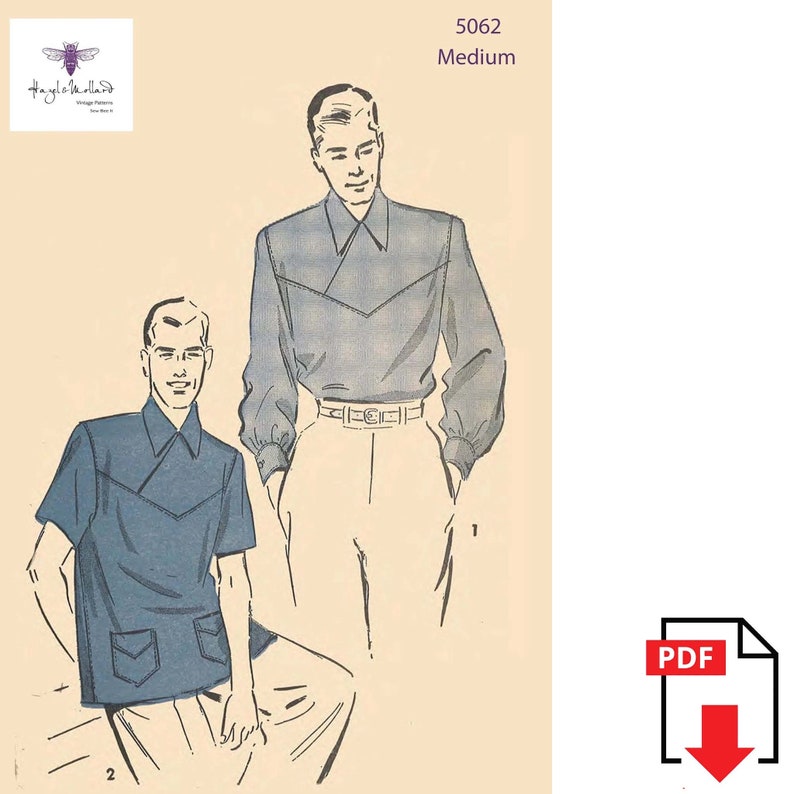 1950s Sewing Patterns | Dresses, Skirts, Tops, Mens Vintage 1950s Sewing Pattern: Mens Shirt with Front Detailing Chest 38- 40