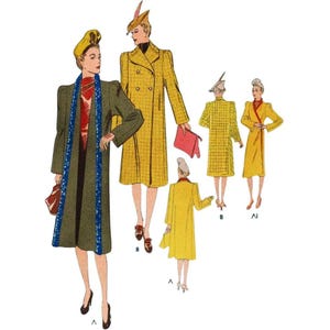 PDF - Vintage 1930's Sewing Pattern: Sophisticated Tuxedo Double Breasted Coat - Bust 34”/ 86cm - Download