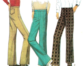 May include: Three pairs of pants, one in brown, one in teal, and one in a black and brown plaid pattern. The pants are all wide-legged and have a relaxed fit.