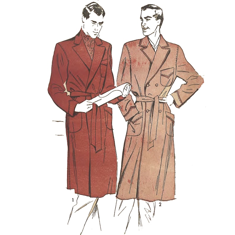 Illustration of two men wearing trench coats on a white background