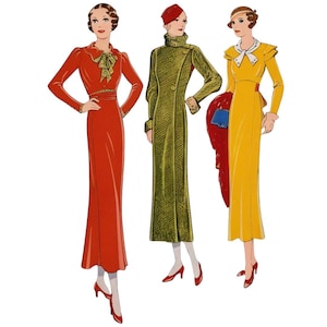 PDF - 1930s Sewing Pattern, Women’s Two Dresses & Coat- Bust: 36” (91.5cm) - Download