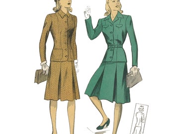 PDF - Vintage 1940s Sewing Pattern: Women's Two-Piece Suit - Bust 40" (102cm) - Download