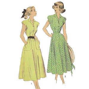 PDF - 1940's Sewing Pattern - Tea Dress with Pockets & Belt -  Bust 29" (74cm) - Instantly Print at Home