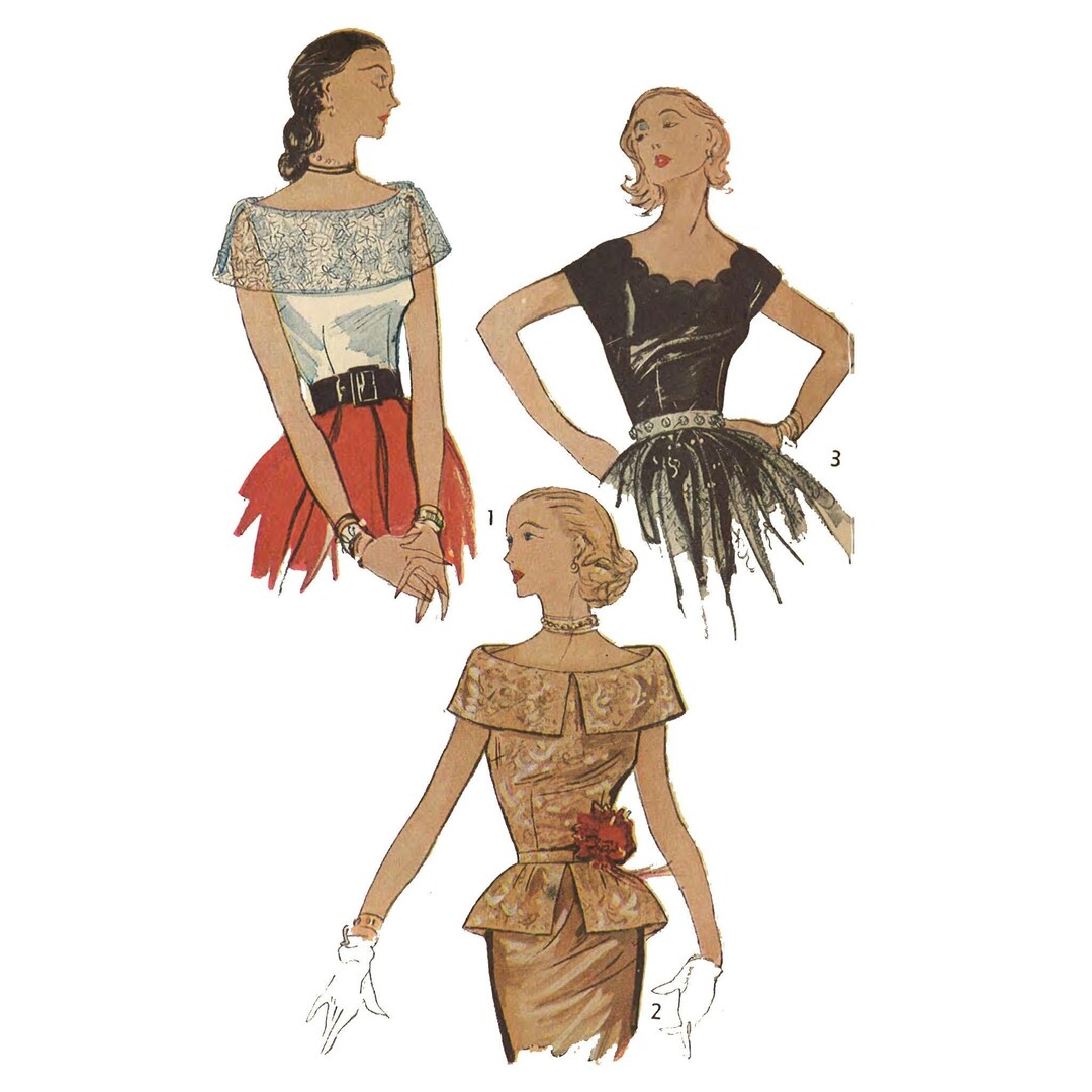 PDF - 1950s Bombshell Blouse Sewing Pattern: Detachable Peplum, Bust 32 ...