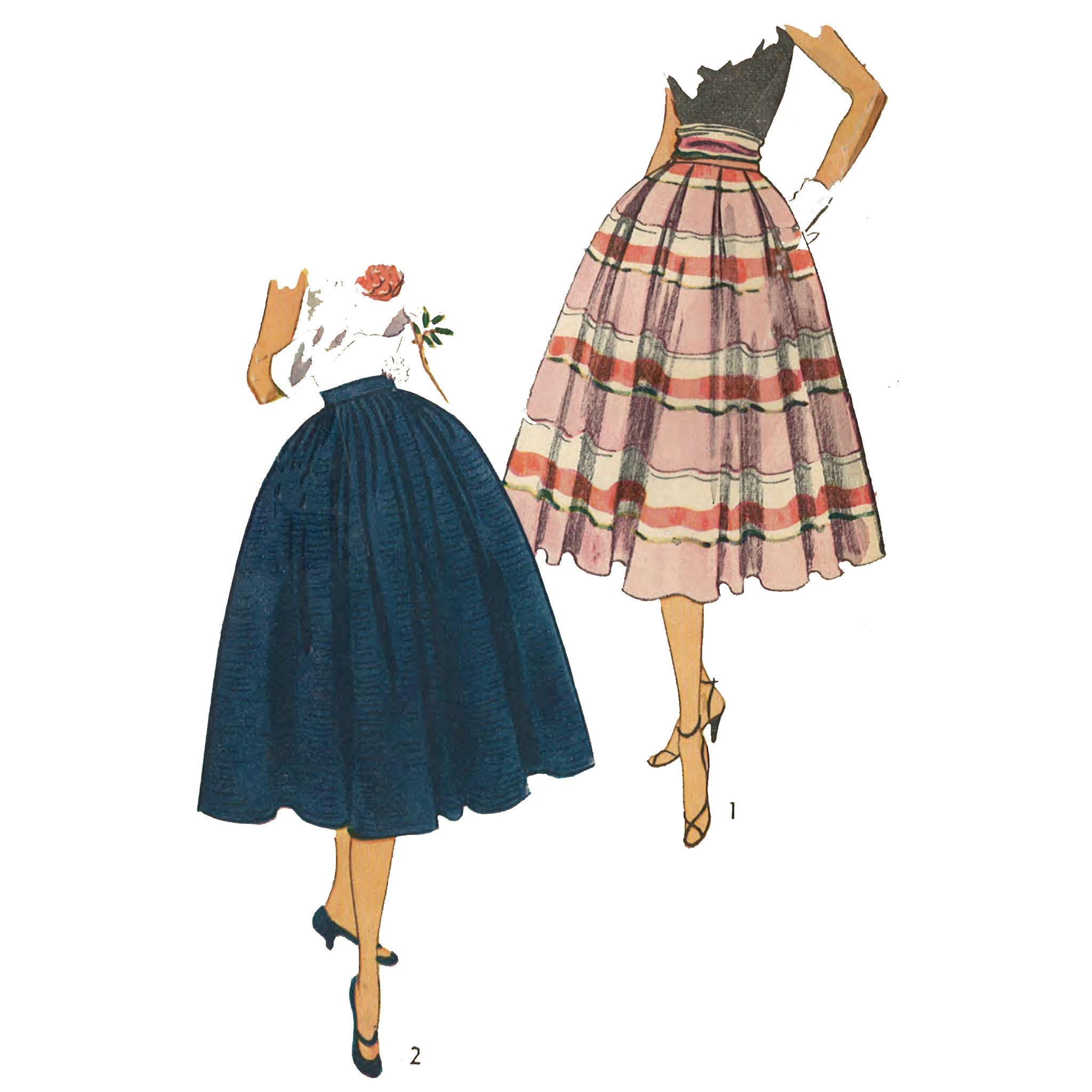 Patrón de costura vintage de los años 50: falda completa Rockabilly y  cintura de fajín de 28 -  España