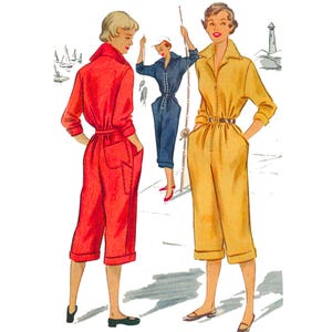 PDF - 1950年代ボイラースーツ型紙：ペダルプッシャー、バスト33～43.5インチ（84～110cm）、マルチサイズ - ダウンロード