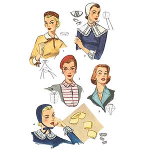 PDF - Patron de couture vintage des années 50 : lot de cols chapeau Dickey béret - taille unique - téléchargement