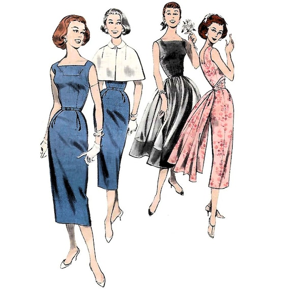 1950's Sewing Pattern: Fitted Dress Cape Over Skirt & Sash - Bust 36” (91cm)