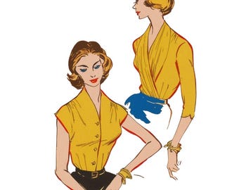 Vintage 1950's Sewing Pattern: Women's Blouse Tops with Stole - Bust 38" (97cm)