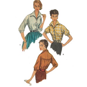 PDF - Vintage 1950&#39;s Sewing Pattern: Stylish Blouse Top -  Bust 36&quot; (91.4 cm) - Download