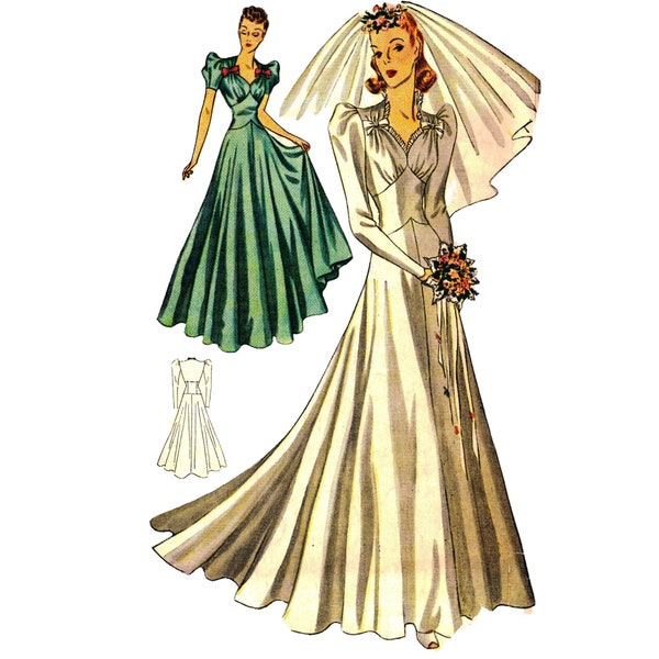 PDF - 1940s Sewing Pattern, Bridal or Evening Gown - Bust: 34” (86cm) - Download