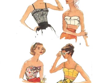 Vintage 1950&#39;s Sewing Pattern: Tiki Bra&#39;s, Crop Tops, Bustier - (Multi-sized) Bust 33&quot;- 43.5&quot;(84cm - 110.5cm)