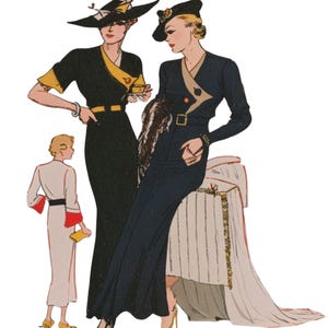PDF - Vintage 1930&#39;s Sewing Pattern: Slick Art Deco Style Dress - Bust 34” (86.4cm) - Download