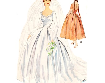 PDF - Vintage 1950s Sewing Pattern, Bridal Gown or Evening Dress - Bust: 38” (96.5cm) - Download