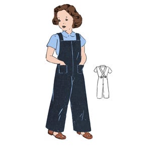 1940s Child's Dungarees Sewing Pattern: WW2 Overalls (PDF Download, Chest 23")