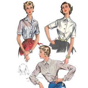 Vintage 1940s Pattern – Blouse Buttoned Blouse, Cuffs   - Bust 36" (91.4cm)