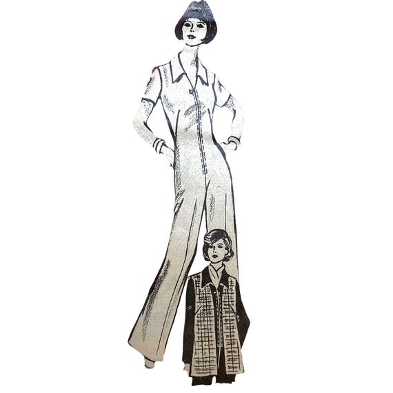 1970s Jumpsuit & Gilet Sewing Pattern: Bust 38" (PDF Pattern)