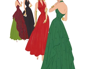 Vintage 1940&#39;s Sewing Pattern:  Evening/Bridal Gown, Halter Neck Dress - Bust 34” (86.4cm)