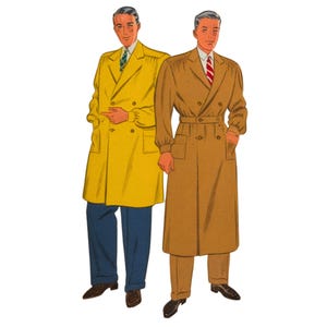 PDF - Vintage 1930&#39;s Sewing Pattern: Men&#39;s Debonair Trench Coat - Chest 36” (91.4cm) - Download