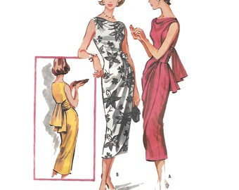 Vintage 1950's Sewing Pattern: Hollywood Draped Midi Dress, Back Sash- Bust 32” (81.3cm)