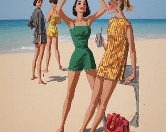 Vintage 1950's Sewing Pattern: Bathing Suit, Beach Robe & Play-Suit - Bust 36" (91.5cm)
