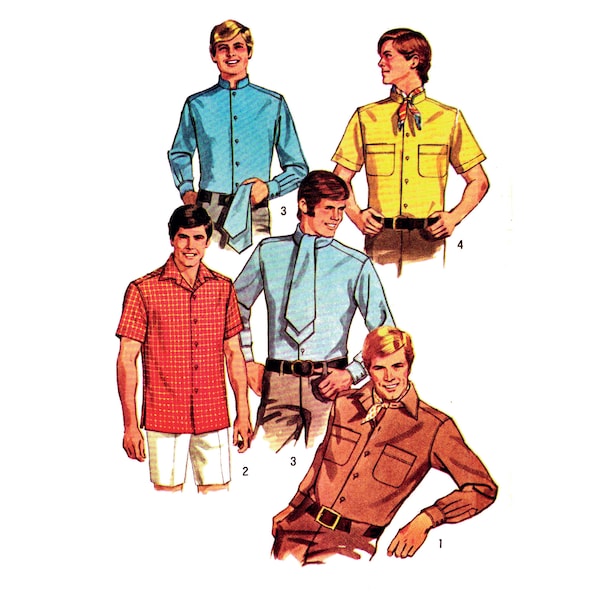 PDF - Vintage 1960s Sewing Pattern, Set of Shirts, Scarf and Ascot - Chest: 42” (106cm) - Download
