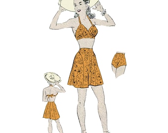 Vintage 1940's Patrón de costura Play Suit Bra Shorts Pantalones - Busto: 34 "/ 86cm