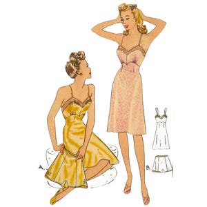 PDF - Patrón de costura vintage de la década de 1940: Lencería bonita con braguitas y bragas - Busto 34" (86,4 cm)