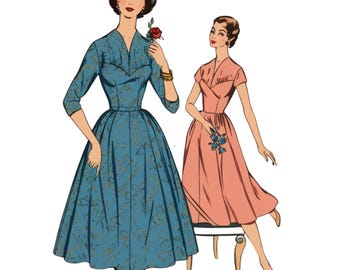 Vintage 1950's Sewing Pattern: Rockabilly Swing Dress, Bridal, Daytime - Bust 32" (81cm)