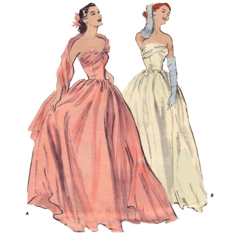 Vintage 1950's Sewing Pattern: Ball Gown Prom Dress Bridal Gown Bust 32 81cm image 1