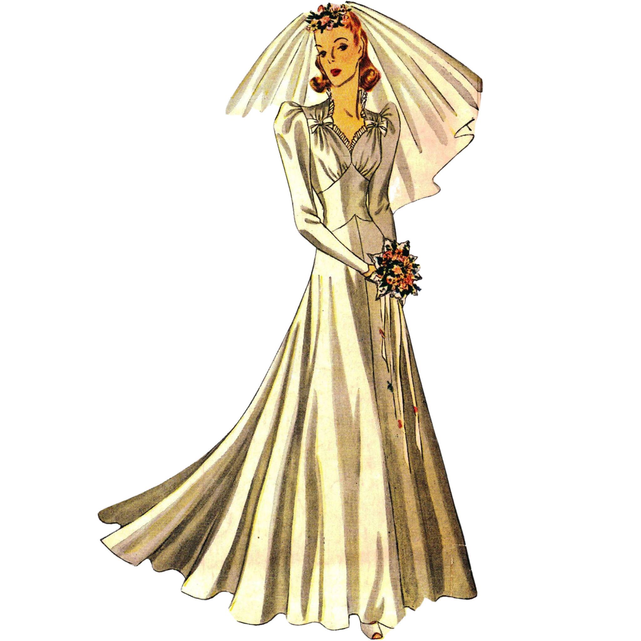 1940s Sewing Pattern, Bridal or Evening Gown - Bust: 34” (86cm)