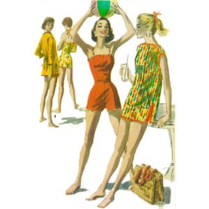 PDF - Vintage 1950&#39;s Sewing Pattern: Bathing Suit, Beach Robe & Play-Suit - Bust 36&quot; (91.5cm) - Instantly Print at Home