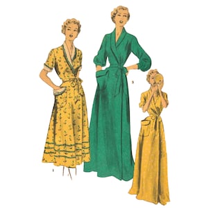 PDF - 1950s Housecoat Sewing Pattern: Vintage Women's Robe, Bust 30"(76cm) - Download