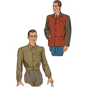 PDF - 1940&#39;s Sewing Pattern: Men&#39;s Sports Coat & Battle Jacket - Chest 42 - 44” (107-112cm) - Download