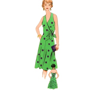 PDF - Patrón Vintage 1970s - Vestido cruzado con cuello halter - Impresión instantánea en casa Busto 38” (96.5cm)