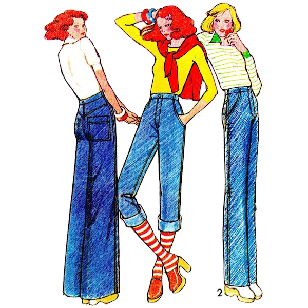 PDF - Vintage 1970s Sewing Pattern, Jeans – Waist: 25” (64cm) - 30” (76cm) - Multisized - Download