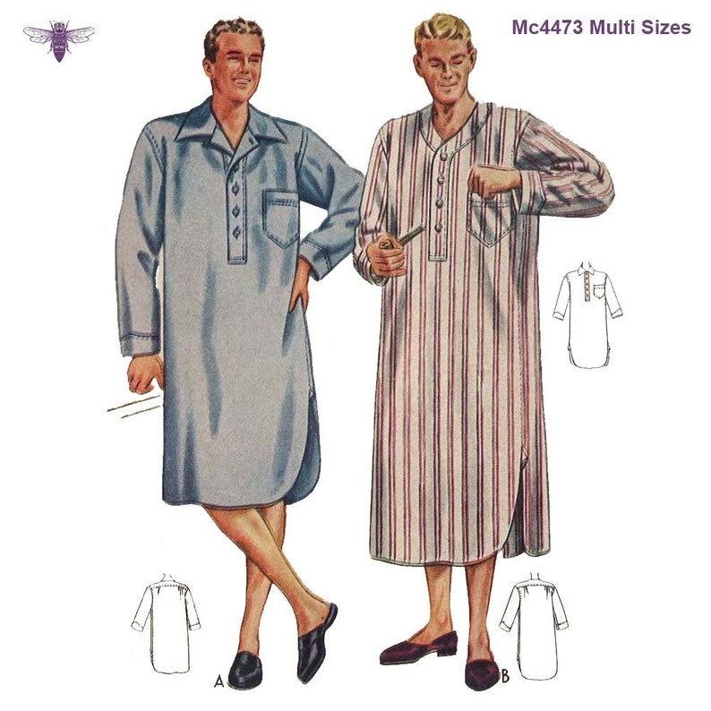 1940s Sewing Patterns – Dresses, Overalls, Lingerie etc     PDF - 1940s Vintage Sewing Pattern: Regulation Mens Nightshirt - Chest 38”- 40 - Instantly Print at Home $12.44 AT vintagedancer.com