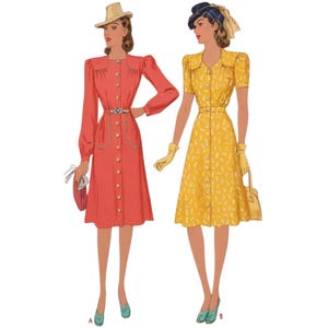 PDF - Vintage 1940&#39;s Sewing Pattern: Two Piece Dress - Blouse & Skirt - 33&quot; - 43.5&quot; (84cm - 110.5cm)  - Download